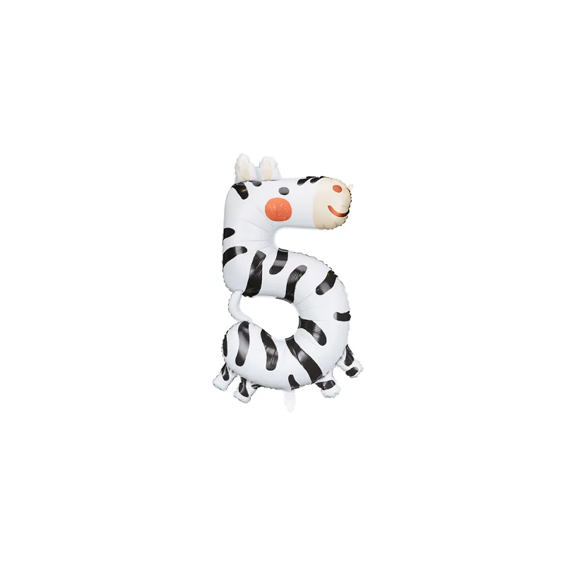 Balon foliowy cyfra 5 Zebra urodzinowa na hel - 1