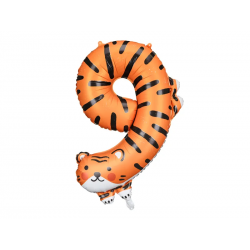Balon foliowy cyfra 9 Tygrys urodzinowy na hel