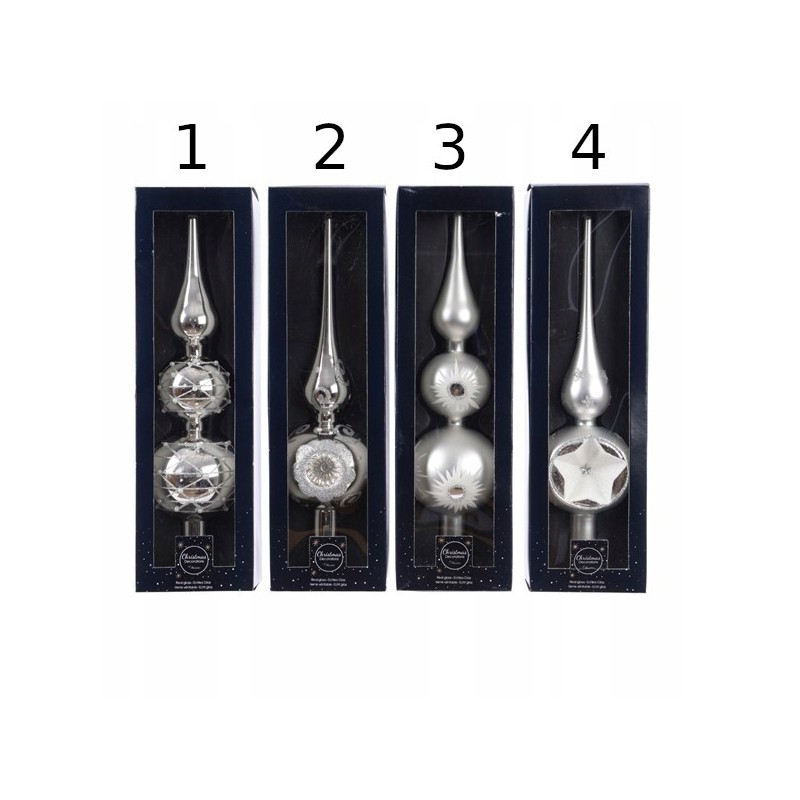Szklany szpic na choinkę srebrny dekorowany dekoracyjny 31cm - 2