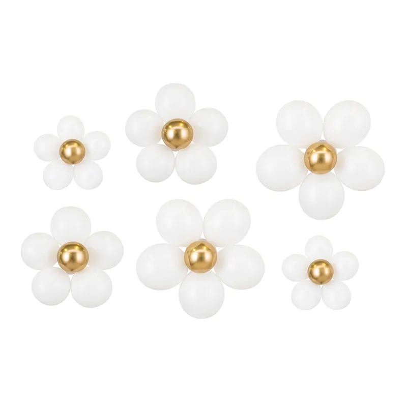 Zestaw balonów lateksowych Kwiaty biało-złote - 1