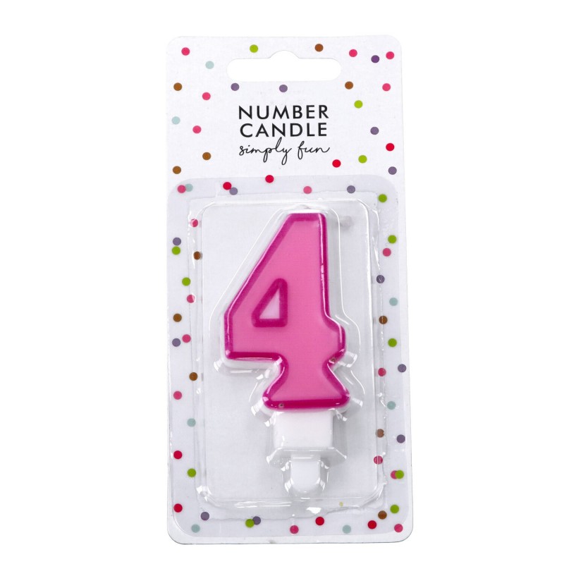 Świeczka na tort cyfra 4 jasno różowa urodzinowa