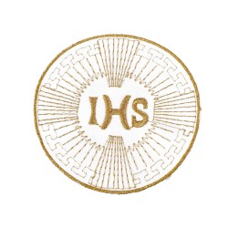 Biały Emblemat komunijny złoty haft IHS komunia św