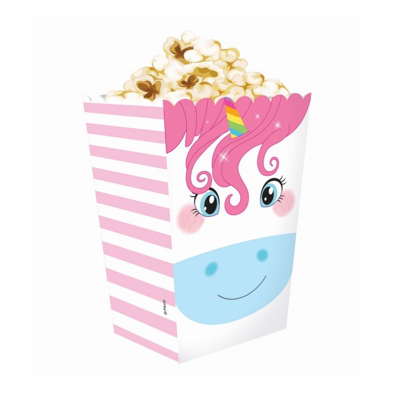 Pudełka na popcorn przekąski Tęczowy Jednorożec 13,5x8,5x19cm 4 sztuk - 1