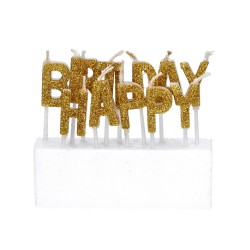 Świeczki urodzinowe na tort napis Happy Birthday złoty