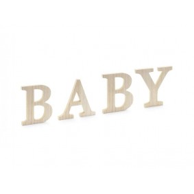 Drewniany jasny ozdobny napis Baby na baby shower - 1