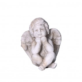 Aniołek siedzący zamyślony szary/kremowy 12x11,5x9,5cm