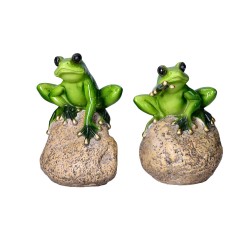 Figurka dekoracyjna żabka zielona na kamieniu