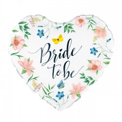 Balon foliowy biały w kształcie serca Bride To Be w kwiaty ślubny 45cm