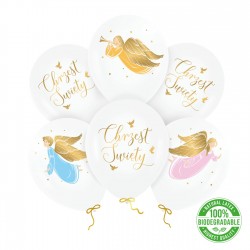 Balony białe stroik na Chrzest Święty Anioły 6szt