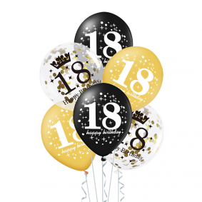 Balony urodzinowe na 18 urodziny złote czarne 6szt - 1