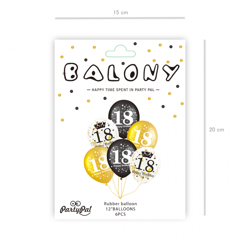 Balony urodzinowe na 18 urodziny złote czarne 6szt - 5