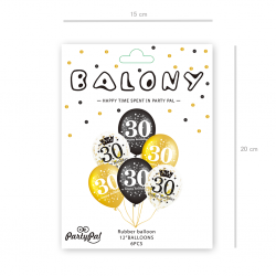 Balony urodzinowe na 30 urodziny złote czarne 6szt - 2