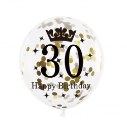 Balony urodzinowe na 30 urodziny złote czarne 6szt - 5