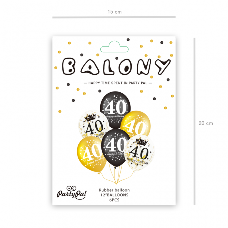 Balony urodzinowe cyfra na 40 urodziny czarne x6 - 3