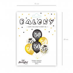 Balony urodzinowe na 50 urodziny złote czarne 6szt - 2