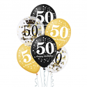 Balony urodzinowe na 50 urodziny złote czarne 6szt - 1