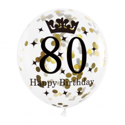 Balony urodzinowe na 80 urodziny złote czarne 6szt - 4