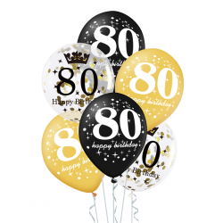 Balony urodzinowe na 80 urodziny złote czarne 6szt - 1