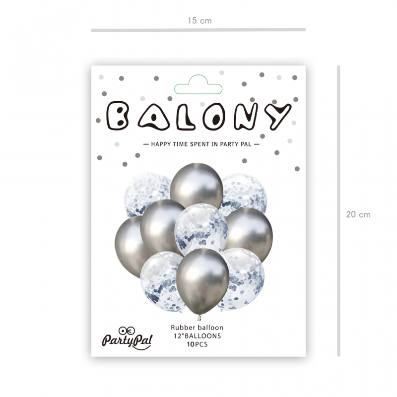 Balony z konfetti srebrne glossy chrom na urodziny - 2