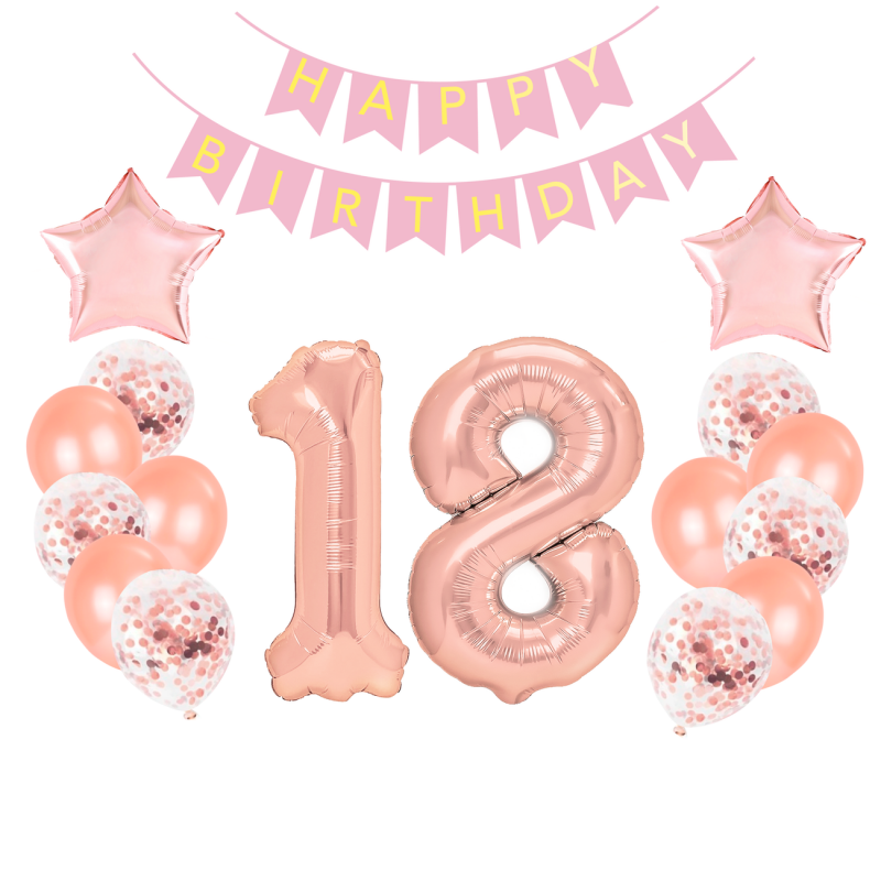 Zestaw dekoracje balony 18 urodziny różowe złoto - 1