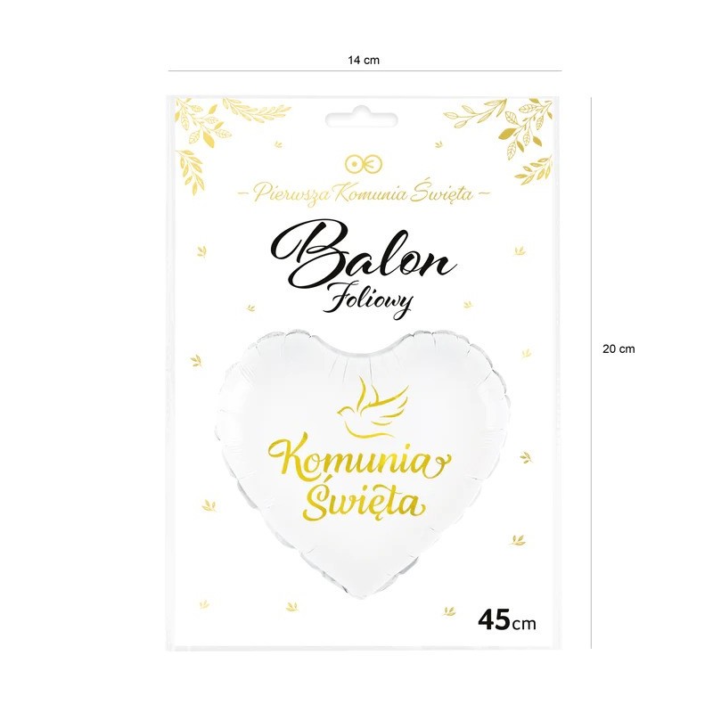 Balon komunijny serce napis Komunia Święta 45cm - 2