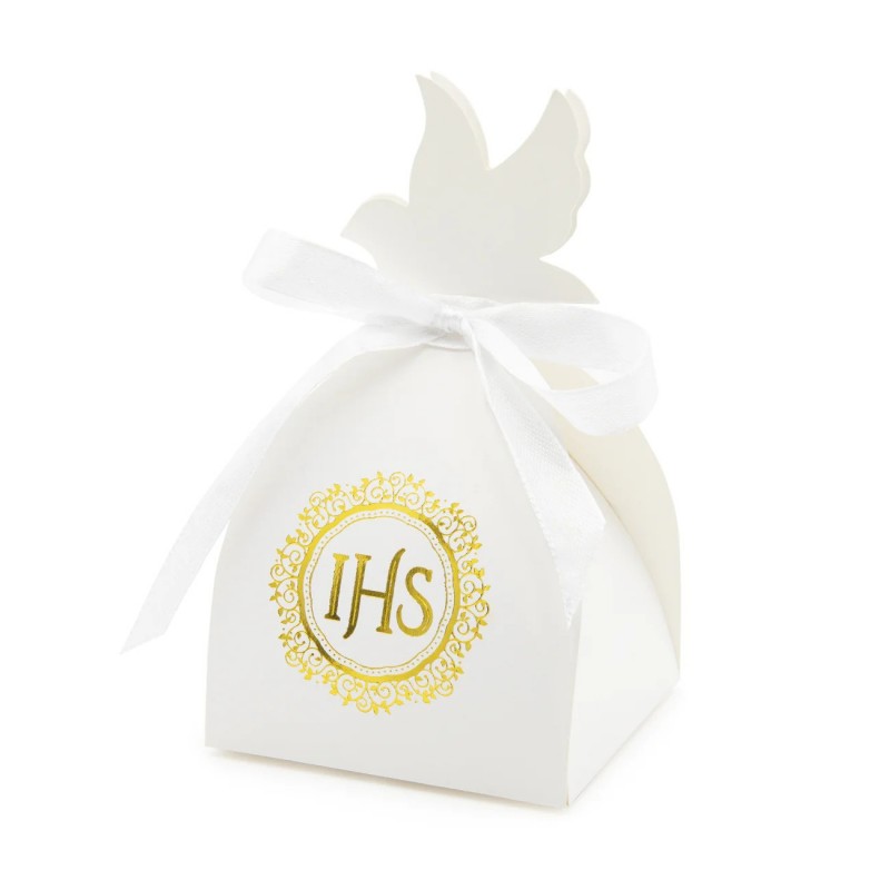 Pudełka białe na prezent dla gości na komunie IHS - 1