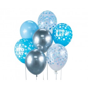 Balony lateksowe bukiet srebrno-niebieski 7szt - 1