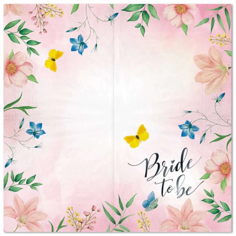 Serwetki papierowe różowe Bride to be kwiaty 10szt - 2