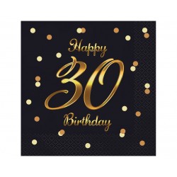 Serwetki papierowe czarne Happy 30 Birthday 20szt - 1