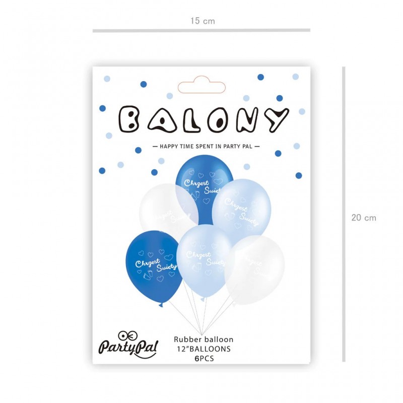 Balony na Chrzest Święty niebieskie 6szt lateksowe - 2