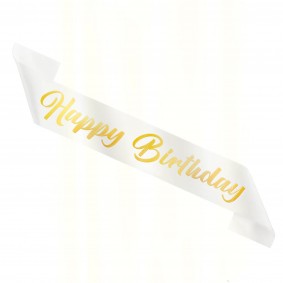 Szarfa urodzinowa Happy Birthday biało-złota - 1