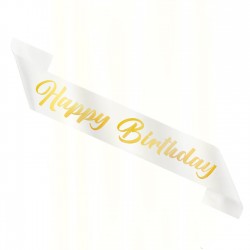 Szarfa urodzinowa Happy Birthday biało-złota - 1