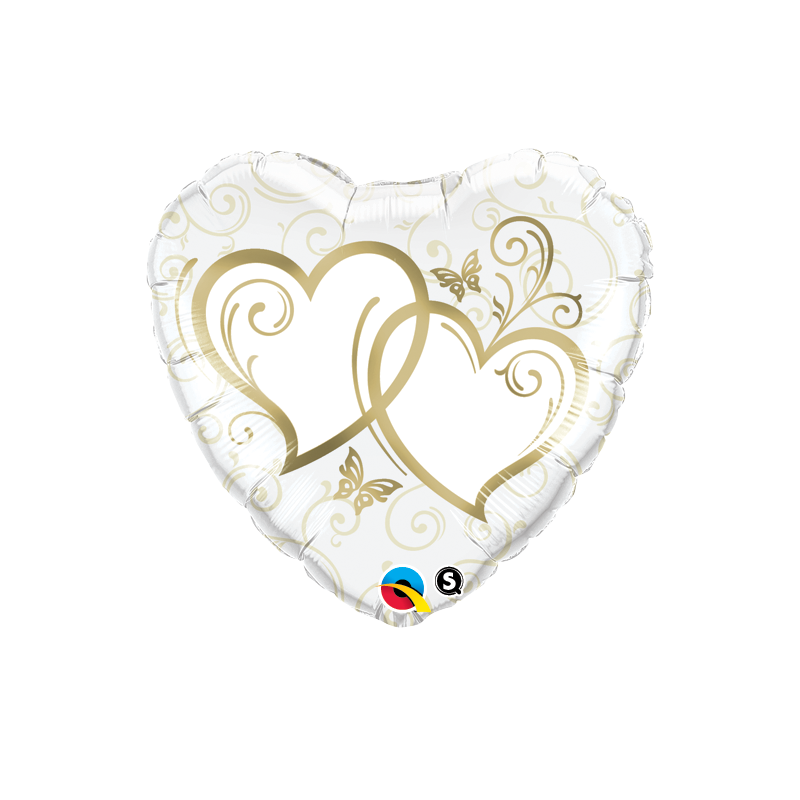 Balon foliowy biały ozdobny serce złote duży ślub - 1
