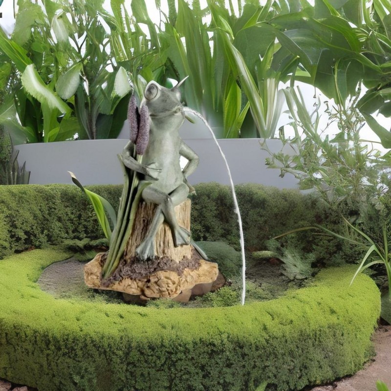 Fontanna żaba na pniu zielona do oczka ogrodowa - 7