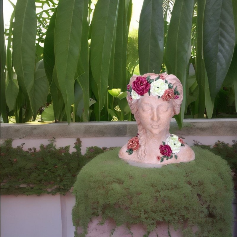 Doniczka głowa kobiety z kwiatami we włosach - 6