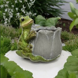Żaba zielona siedząca z donicą osłonka żabka - 2
