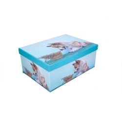 Pudełko prezentowe niebieskie z psem 27x20x11,5cm