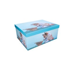 Pudełko prezentowe niebieskie z psem 35x27x15,5cm