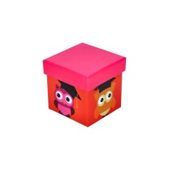 Pudełko ozdobne z sowami czerwone 8,5x8,5 cm