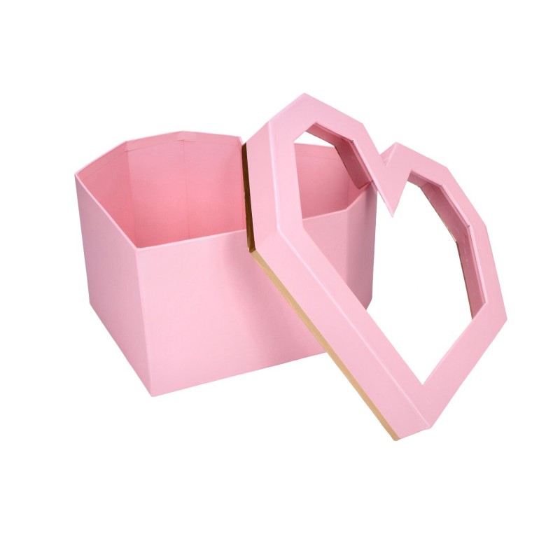 Pudełko ozodbne serce różowe geometryczne 23x22,5x12cm