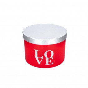 Pudełko ozdobne okrągłe czerwono/srebrne Love 16x16x13,5cm