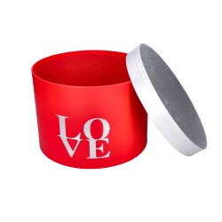 Pudełko ozdobne okrągłe czerwono/srebrne Love 18,5x18,4x14,5cm