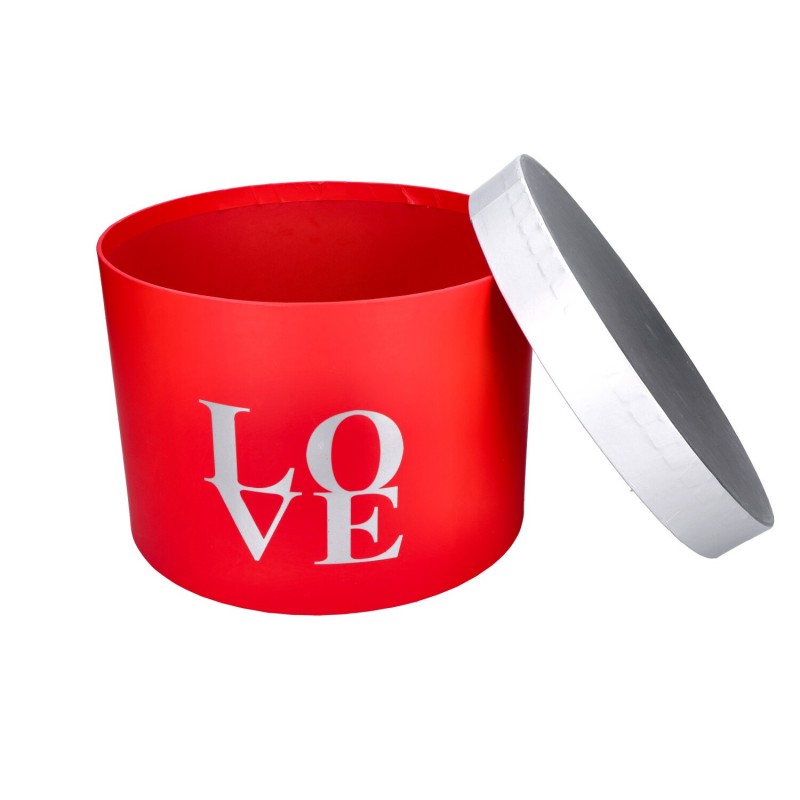 Pudełko ozdobne okrągłe czerwono/srebrne Love 21x21x17,5cm