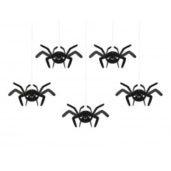 Dekoracja papierowa pająki czarne halloween 5szt