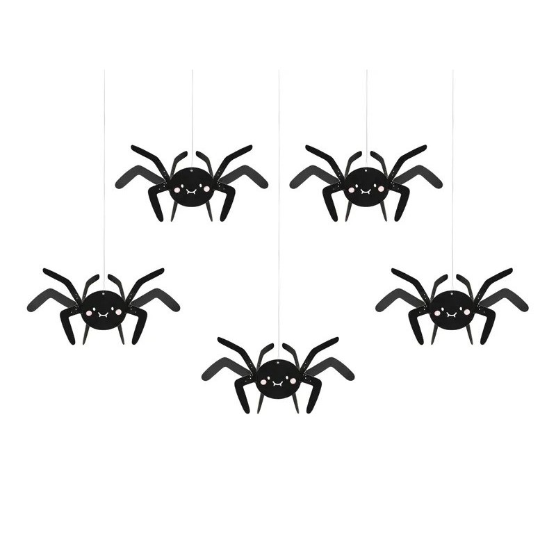 Dekoracja papierowa pająki czarne halloween 5szt - 1