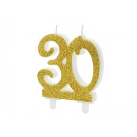 Świeczka urodzinowa cyfra 30 na tort złota brokat - 1