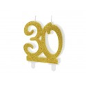 Świeczka urodzinowa cyfra 30 na tort złota brokat - 1
