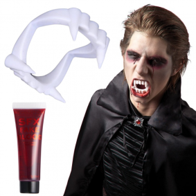 Sztuczne zęby szczęka wampira + krew na halloween - 1