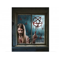 Dekoracja halloweenowa na okno pentagram upiór - 1