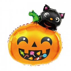 Balon foliowy dynia z czarnym kotem Halloween